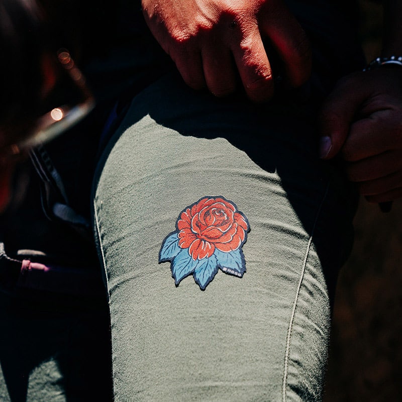 RED ROSE BLUE LEAVES