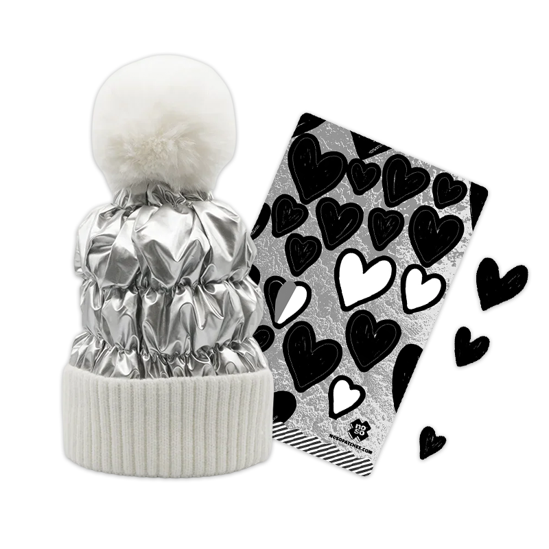 SILVER LINING HEARTS HAT AND PATCH SET
